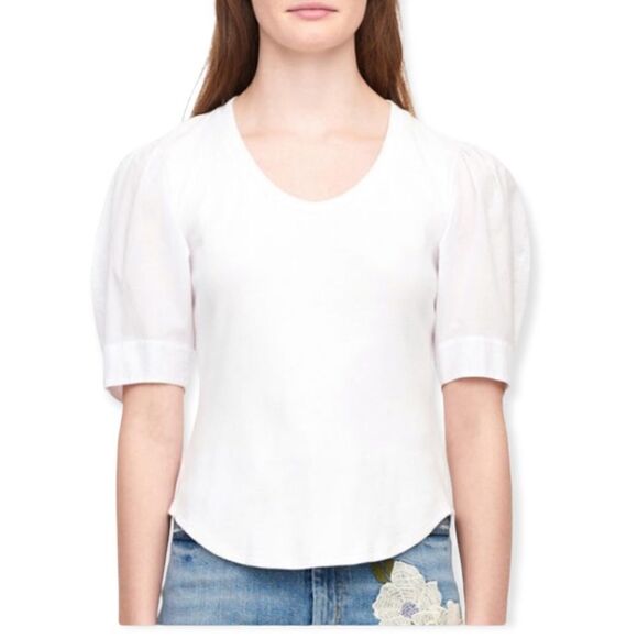 Rebecca Taylor Voile White Cotton Pouf Sleeve Top - Picture 1 of 8
